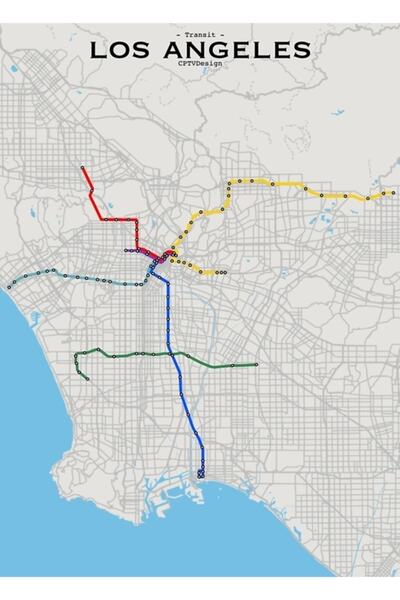 Universal Декоративен дървен плакат-таблица с карта на транспорта в Лос Анджелис