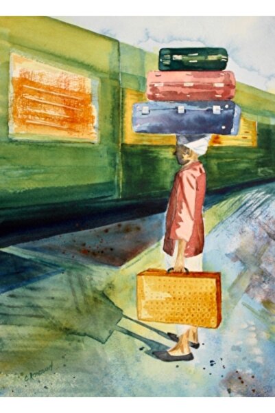 Universal Ινδιάνος Πόρτερ και η βαλίτσα του, στον σιδηροδρομικό σταθμό, ζωγρα...