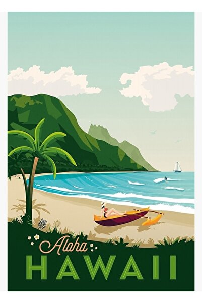 Universal Aloha Beach - Poster decorativ din lemn cu tablou hawaian