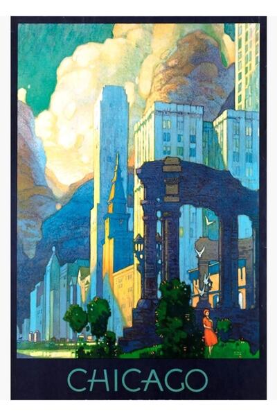 Universal Poster decorativ din lemn Chicago Tablo