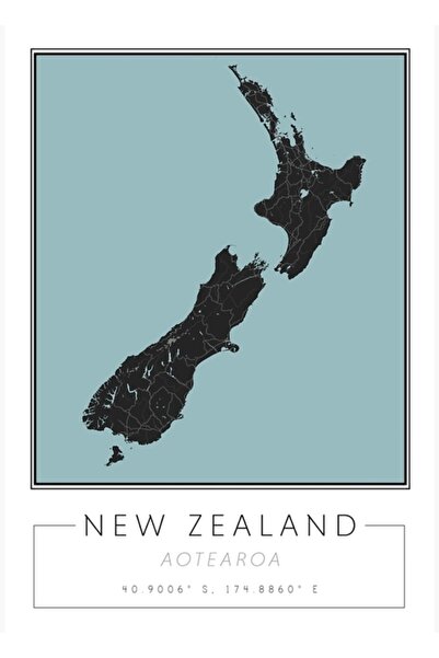 Universal Εκτύπωση χάρτη Νέας Ζηλανδίας Μαύρο και μπλε χάρτη Τέχνης Ξύλινη αφ...