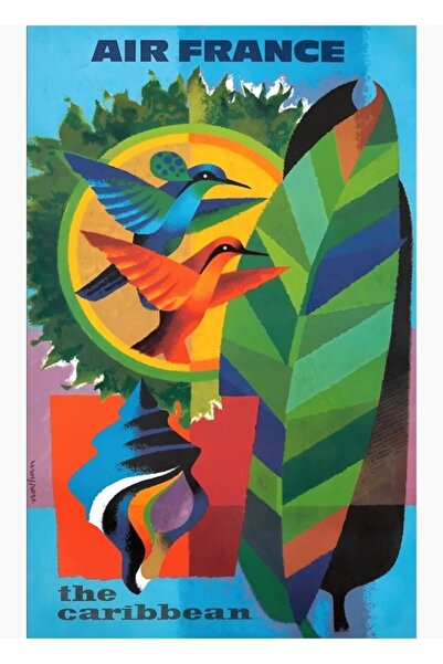 Universal 1964 Αφίσα ταξιδιών της Air France στις Καραϊβικές, Ξύλινη διακοσμη...
