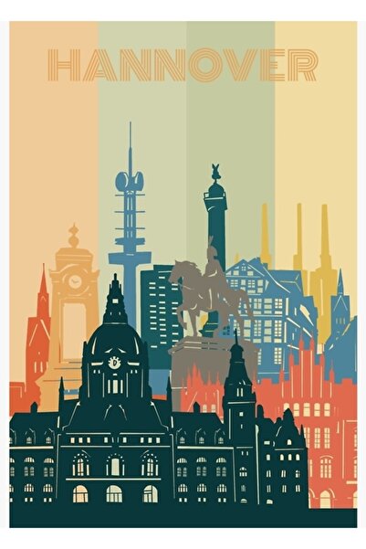 Universal Tablou cu silueta orașului Hannover, poster decorativ din lemn