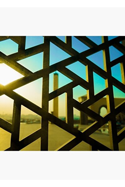 Universal Poster decorativ din lemn cu model geometric albastru de apus de soare