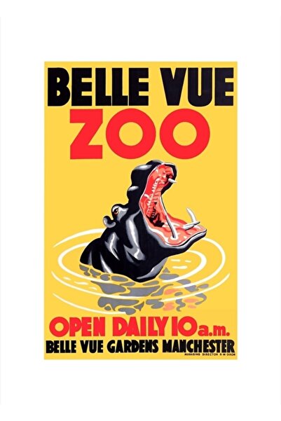 Universal 1950 Бел Вю Зоо Плакат с хипопотам, Дървен декоративен плакат