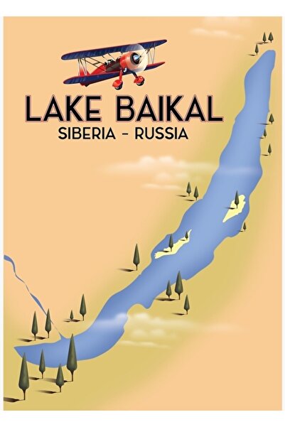 Universal Επιτραπέζια αφίσα ταξιδιού με χάρτη της Σιβηρίας του Λίμνης Βαϊκάλ,...
