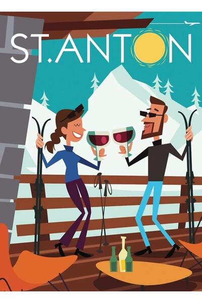 Universal St Anton Retroski poster, drveni poster, dekorativni