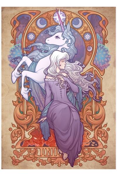 Universal Doamna Amalthea - Tablou decorativ cu unicorn, poster din lemn