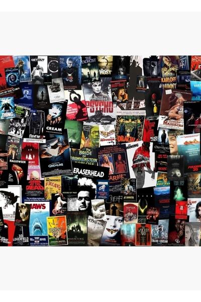 Universal Tüm Zamanların En Iyi 100 Korku Filmi Kolaj Tablo Ahşap Poster Deko...