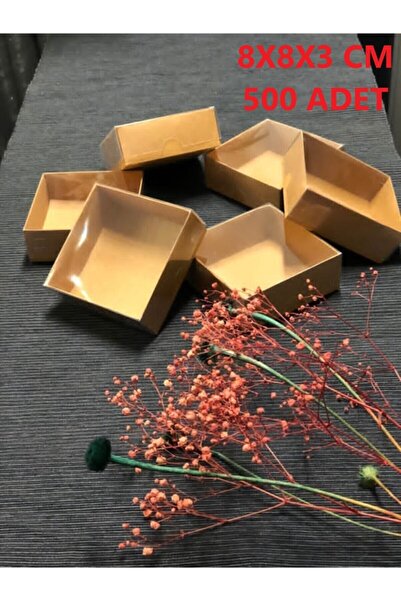 Modern Box 500 Adet 8x8x3 Cm Asetat Kapaklı Kraft Kutu Düğün Nişan Kına Hediy...