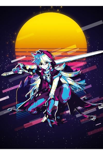 Universal Ξυραφάκι - Genshin Impact Ξύλινη Διακοσμητική Αφίσα Ρετρό 80s για Τ...