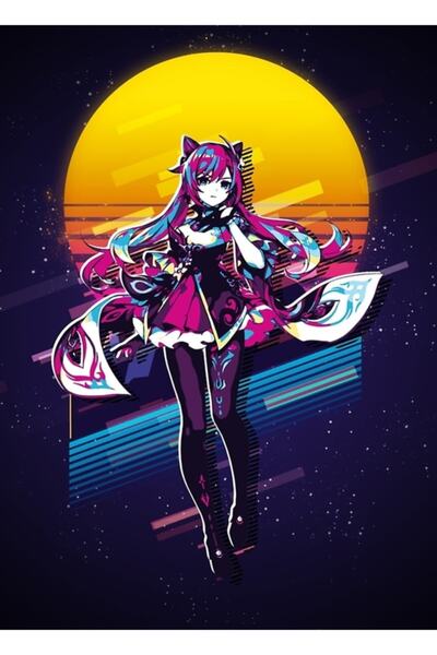 Universal Κεκίνγκ - Γκένσιν Ιμπάκτ Ξύλινη Διακοσμητική Αφίσα Ρετρό 80s