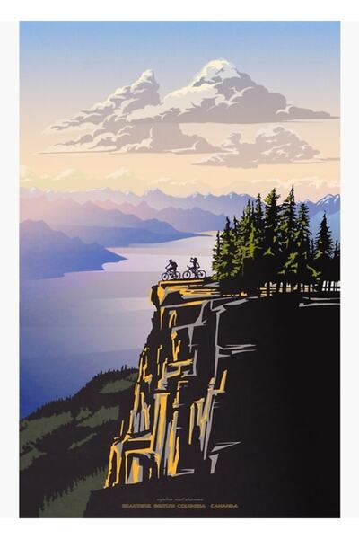 Universal Όμορφη ρετρό αφίσα ταξιδιού της Βρετανικής Κολομβίας, ξύλινη διακοσ...