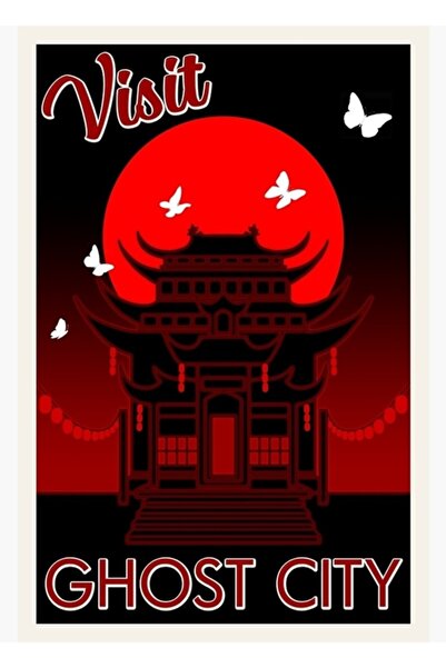 Universal Ρετρό αφίσα ταξιδιού Ghost City - Ξύλινη διακοσμητική αφίσα ζωγραφι...