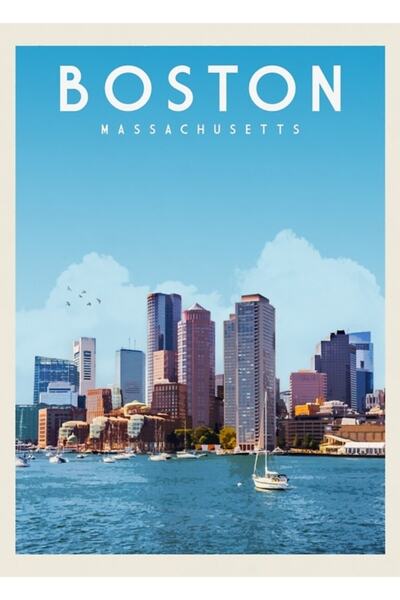 Universal Αφίσα ταξιδιού Βοστώνης Μασαχουσέτης Ρετρό Ταξιδιωτική Αφίσα Βοστών...