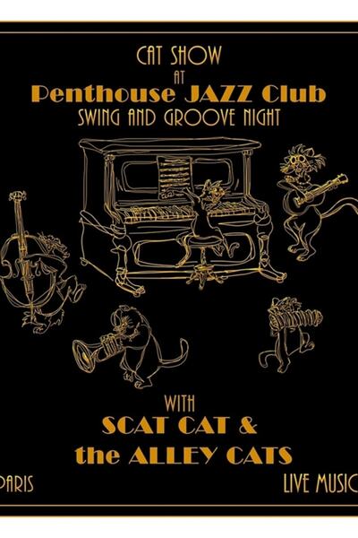 Universal Ρετρό ζωγραφική εικονογράφηση της παράστασης της γάτας τζαζ, ξύλινη...