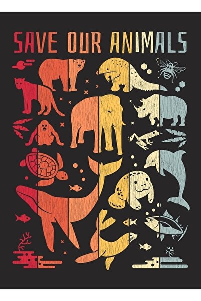 Universal Salvați animalele. Animale în pericol de dispariție. Tablou cu desi...