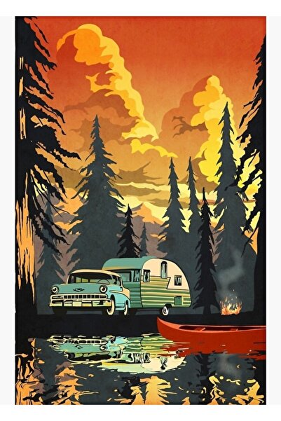 Universal Ρετρό πινακίδα ταξιδιού για κάμπινγκ με θέα στο ηλιοβασίλεμα, σε εξ...