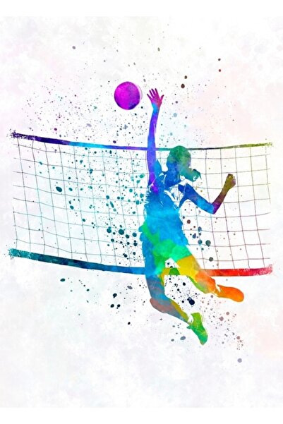 Universal Kadın Voleybolcu Suluboya Tablo Ahşap Poster Dekoratif