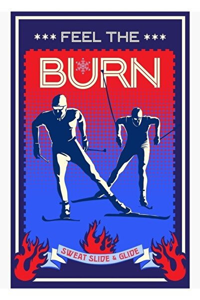 Universal Διακοσμητική ξύλινη αφίσα με εφέ καυσμένου έδαφους και σκι, στυλ πί...