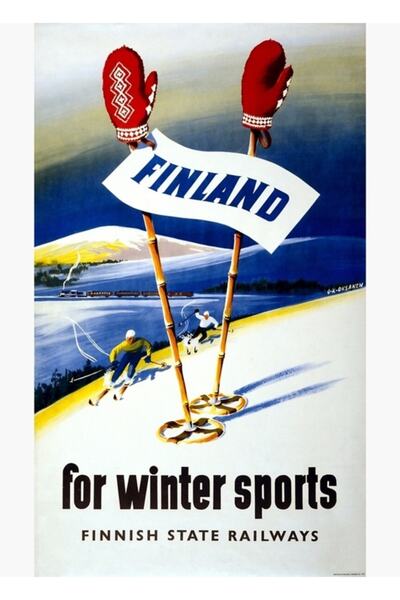 Universal Φινλανδία Vintage Ξύλινη διακοσμητική αφίσα ταξιδιού, ανακατασκευασ...