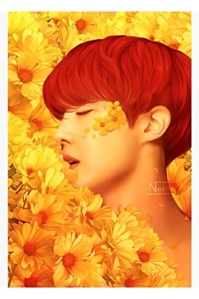 Universal Hoseok + Κίτρινα Λουλούδια Πίνακας Ξύλινη Αφίσα Διακοσμητική Κωδικό...