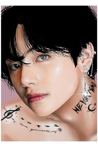 Universal Tablou decorativ din lemn cu tatuaj Taehyung, Poster decorativ Cod3371