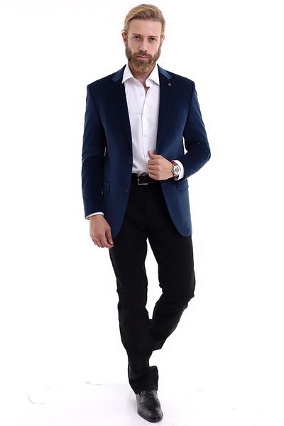 Presto Men's Velvet Slimfit Self Patterned Jacket Parlement 1533-300