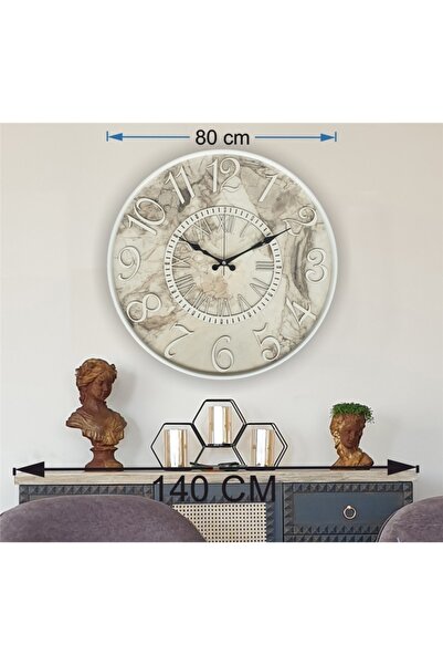 Markakanvas Beyaz Renk Metal Kasalı Mermer Desenli Beyaz Renkli Duvar Saati Ç...