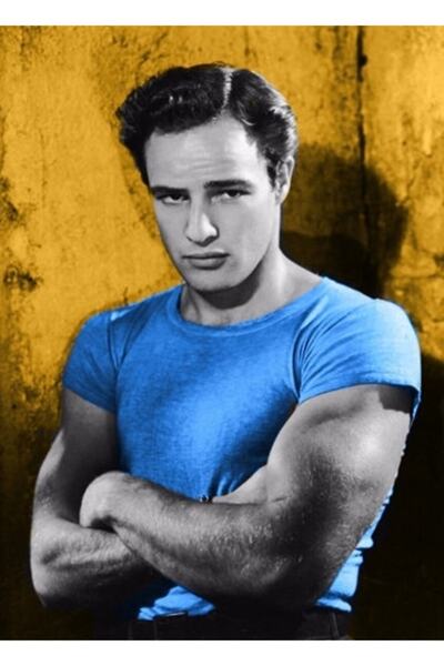 Universal Poster decorativ din lemn cu Marlon Brando în albastru și portocaliu