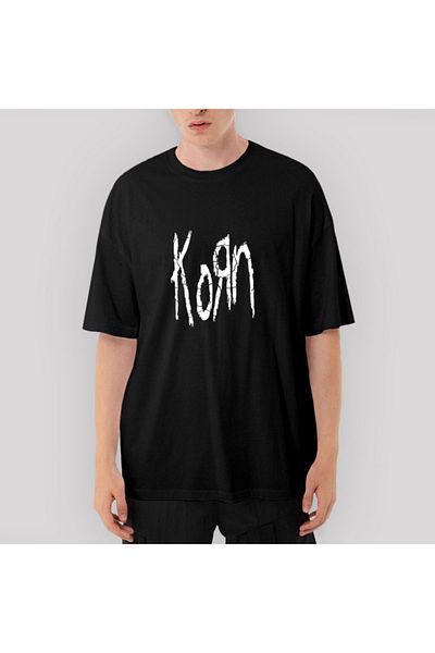 Z zepplin Tricou negru supradimensionat Korn Logo 2