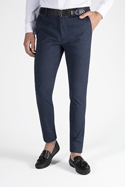 Terapi Men Erkek Lacivert Slim Fit Italyan Kesim Keten Pantolon