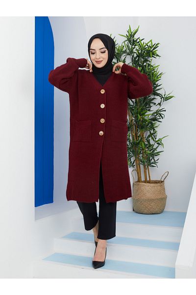 Pamuk Butik Women's Buttoned Pocket Knitwear Loose Cardigan