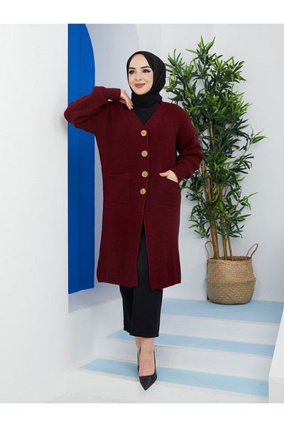 Pamuk Butik Women's Buttoned Pocket Knitwear Loose Cardigan