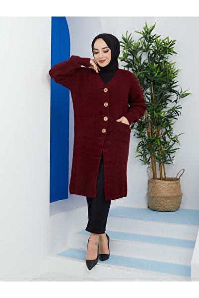 Pamuk Butik Women's Buttoned Pocket Knitwear Loose Cardigan