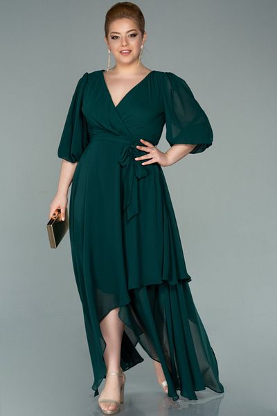 Abiyefon Emerald Green Capri Sleeve Plus Size Long Chiffon Evening Dress Abk1083