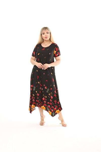 Mezura Ασύμμετρο βαμβακερό χτενισμένο γυναικείο φόρεμα με κοντό μανίκι, ασύμμετρο, χτενισμένο από βισκόζη