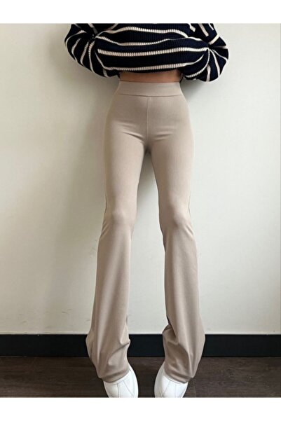 Genel Markalar Taytium Kadın Bej Fitilli Ispanyol Paça Toparlayıcı Tayt