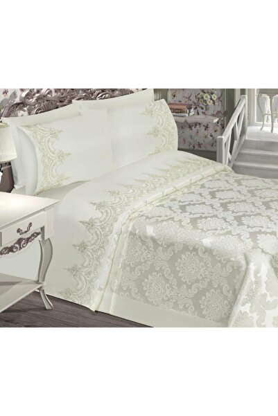 Nascor Turkey طقم بيكيه سلطان تشينيل، بيكيه، ملاءة، وسادة ووسادة رمي مجموعة ك...