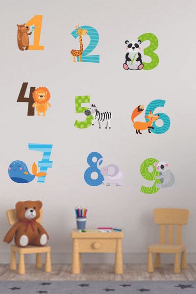 Sepet Yıldızı Animal Figures Numbers Wall Sticker