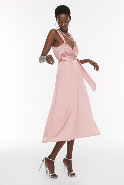 Trendyol Collection Szárított rózsa A-szabású öves estélyi ruha - TPRSS19BB0283