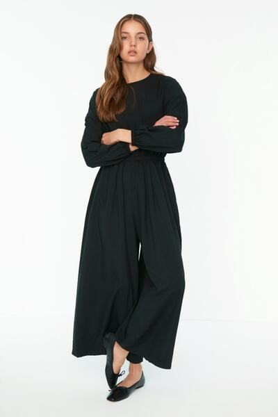 Trendyol Modest Μαύρη ελαστική ολόσωμη φόρμα με φαρδύ πόδι TCTSS22TL0003