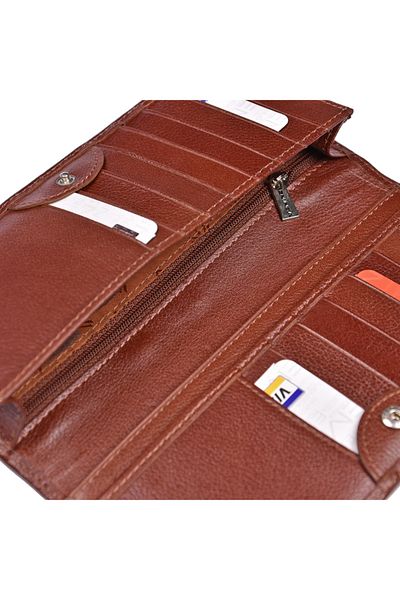 Eminsa Vertical Tan Genuine Leather Wallet, Leather Wallet with Snap Fasteners