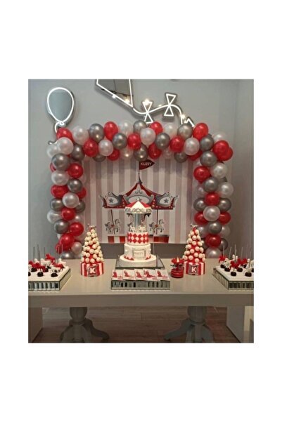 LOTUS PARTY 100 Pieces - Red - White - Silver Balloon Chain Set
