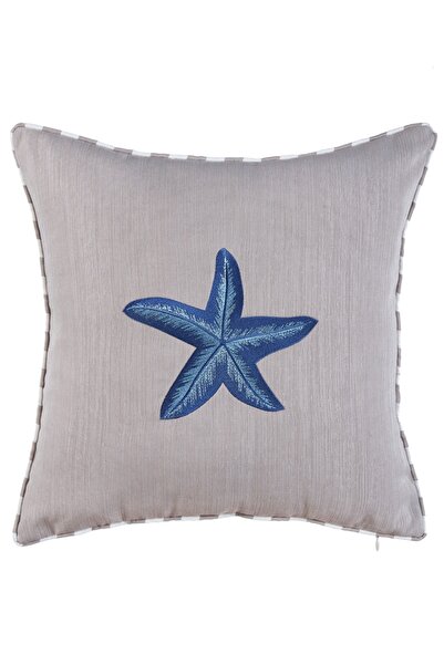 caka home design Nakışlı Kırlent Kılıfı Biyeli Yıldız ( Bej / Lacivert Nakış )