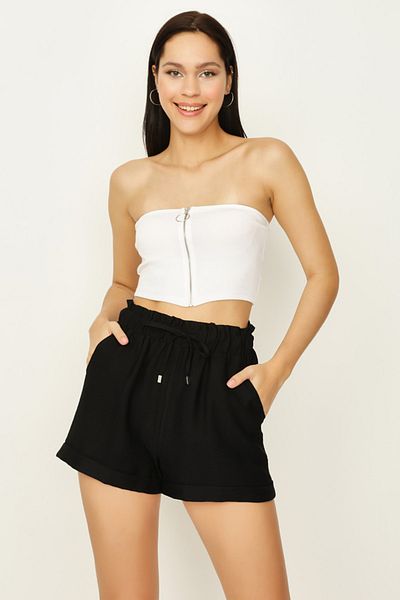 Select Moda Women's Black Elastic Waist Folded Mini Shorts