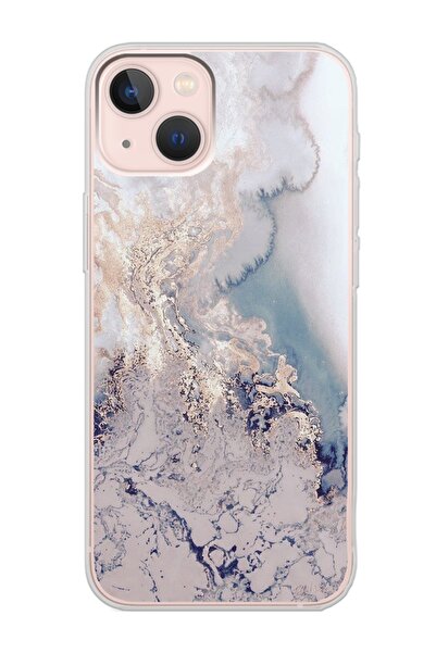 Spoyi Iphone 13 Lila Mermer Tasarımlı Şeffaf Telefon Kılıfı