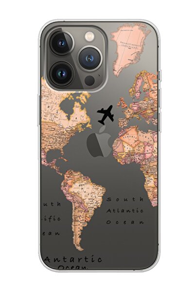 Spoyi Iphone 13 Pro Max  Uyumlu Transparan Harita Tasarımlı Şeffaf Telefon Kı...