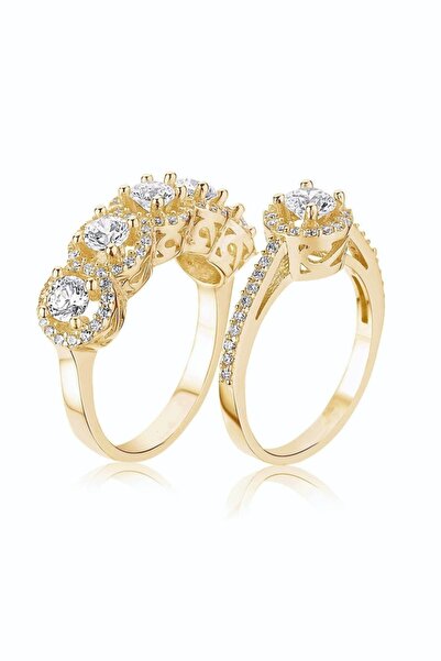 Crystal Diamond Zirconia Işıklı Kutuda Sarı Beştaş & Tektaş Yüzük