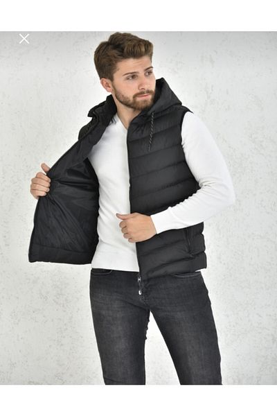 WAPP Unisex Μαύρο τζελ με κουκούλα φουσκωτό γιλέκο
